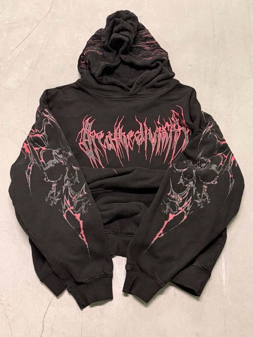 Breathe Divinity Gothic Graphic Pullover Hoodie Black/Pink